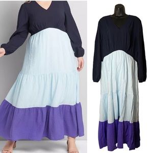 Lane Bryant Tiered Crepe Color Block Maxi Dress
